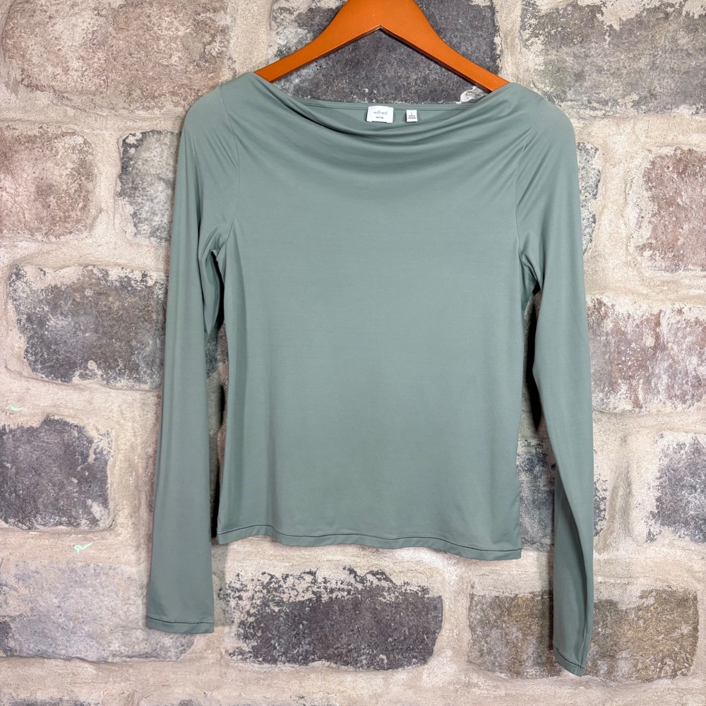 Wilfred Aritzia Sage Green Boat Neck Long Sleeve Top 122061 Large Womans Neutral
